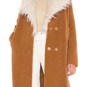 Show Me Your Mumu Tan Sherpa mid length coat with Faux Fur Collar Coat